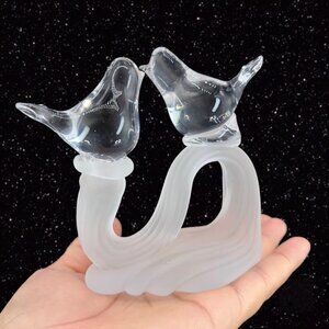Vintage Love Bird Figurine Clear With Frosted Base Glass Paperweight Figure